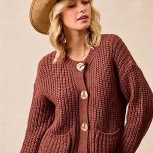 Brown Solid Sweater Cardigan With Front Pocket size xl NWT